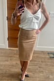 I bought this to go with the Lulus suede pencil skirt and I love it! It is stylish and has great quality. It is the perfect item to wear to work with a cardigan, and then out for the evening with no cardigan. - Julie D.