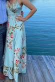 This was a dress for a wedding as a guest, and i received non stop compliments on this dress. Everyone wanted to touch my dress because the material is so soft and silky. It's got some weight to it which makes the dress feel luxurious and high quality. One thing I will say is if your chest has more "volume" then it will be better suited for bustier ladies as my dress had some loose fabric on the sides, but I guess a tailor good fix that issue. Also you will need some silicone pasties if you want to complete the look. It was fairly easy to iron and I had no issues with it. I paired this dress with some taupe /mauve sandals. I suppose nude sandals would work as well. I'm sorry its not in the picture but I thought that would help - Olivija S.