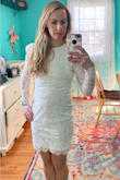 My husband and I are celebrating our ten year anniversary this summer, and I wanted a special dress for the occasion. This dress is exactly what I wanted! Super cute but very classy. There is no stretch in the sleeves so they are a bit tight, but I don't think it will be a problem (I'm an athletic build with strongish arms but no bust, so it still works for me) - Chrissy K.
