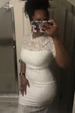 Love this dress and great customer service. Originally I got sent the wrong size and customer service was great in fixing their mistake and getting the correct size sent out. The dress is very flattering as I am curvy. I could've done a L or M but got a M after reading reviews. I'm 5'7, about 170 lbs and curvy hips/butt with a smaller waist and the M fits like a glove but not uncomfortable at all. Either size would've worked for me in my opinion as the dress has some give once on. Purchased for my bridal shower and love the lace details! - Jasmine L.