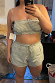 Love this outfit! I am a size 14 and the shorts are short, but not to crazy. The waist is stretchy! - Victorina M.
