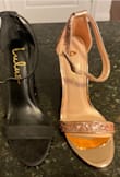 I am usually a 6, but have been a 5.5 in Lulus heels and flats. Ordered a 5.5 in rose gold and it fits perfect! I also own these Taylor heels in black suede. There is a huge difference in sizing. The rose gold glitter version is much more forgiving for wider feet! The toe area and strap are more roomy and don't crush the little toe. - Gabrielle D.