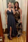 *I'm the blonde* After reading the reviews, I ordered a S and it fit perfect! The material is heavier and lays really nice (hid my tummy pooch well) and I absolutely LOVED the color! The height was great with 4" heels, it wouldn't need hemmed (I'm 5'4"). My only complaint is that the straps were already digging into my shoulders after 5 mins of wear. It fit my friend (who is the same height, with bigger boobs and butt) great too! Her only complaint is that her upper side torso area/side boob area felt too exposed because the straps were looser to accommodate her boobs (I'm between a B and C and she's bigger haha). - Meg S.