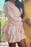 I wore this for a baby shower and it was super cute, however I have a bigger bum and it ran short. Was a windy day as well. Size small. 140lbs 5'6". - Brandie C.