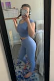 The material of this top is quite nice. It is stretchy, hugs the body nicely, and stays in place, plus sweat does not show during a workout! I usually order things in a medium so I was wondering how the M/L would feel but I would say it fits like a medium and not a large so it's great for me. I wore it during a high impact workout with a sports bra, but for a low impact workout such as yoga I'm sure you could just wear the top and it would be fine because it's very supportive. - Karina R.