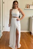 This is a perfect pre wedding event outfit! I originally ordered a small, which is my normal size. After trying it on, the skirt was too big around the waist and the cropped shirt was too loose on the tightest setting. I was shocked how easy it was to make this return! I got an XS three days later, and it was a much better fit! I highly recommend this outfit. - Melissa A.