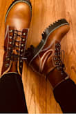 I've never owned a pair of Docs before and I ordered the black and brown pairs because I wanted some comfy boots to wear with dresses during the summer that also could be broken in for winter. Love the chunky heel and height. They were immediately comfortable, although I'm sure I'll have to break them in more. I'm normally a 9-9.5. Ordered a 9 and I probably COULD have ordered an 8, but I would rather wear some thicker socks. They're extremely comfortable! - Melanie K.