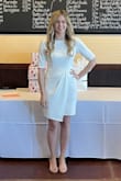 This was the perfect dress for my bridal shower! I ordered a medium, and it fit true to size! It is thick enough that you do not need a slip and/or spanks underneath either, but it is not too thick and is very stretchy, breathable, and comfortable. It is modest enough to be appropriate around family but also fitted enough to still make it fun and youthful. I highly recommend this dress! - Bethany H.