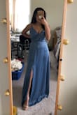 I bought this as a possible prom dress option and loved it! It is a little big on my waist, so I am holding it back in the picture, and long on me but that is typical with dresses. It has a beautiful slight satin and was one of the more affordable options from Lulus so I am very happy with this purchase. - Amani V.