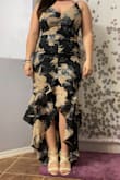 This dress is adorable and hugs your curves nicely. It has a little stretch to it so that helped me get it past my hips and bum. A little snug it the back side but not uncomfortable. I can't wait to wear this to a wedding in a few weeks. - Kristy T.
