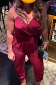 I love a good jumpsuit especially one that is a little more fitting on a shorter person. I usually have a hard time with the length of the crotch but this one was fine. I typically order a medium or small from here. Went with a medium and I'm glad I did. It does loosen up as you wear it and it's the kind of fabric that will easily wrinkle (as you can see in the photo). - Cristina G.
