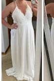 The dress fits great! A little long for me where i need to get it to a seamstress to make it shorter. I was surprised by the dress having 3 layers but it is very light weight to move in. Though I was very happy to see that you couldn't see the color of my underwear since i'm using this dress as my small reception dress. - Kathy G.