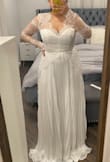 I bought this dress 1 week before my wedding & without any reviews, but honestly, I'm so happy I did. I'm short so it ended up being long & it was big on my shoulders so I had alterations done, it fits perfect everywhere else! I love the dress, the back is sexy and just a perfect dress! ** the belt was purchased separately** - Karol C.