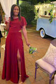 I originally ordered a medium, but returned it for a small which fit perfectly! I got so many compliments and absolutely LOVE this dress. It was super long - and I'm 5'9 with four inch heels on. Would definitely buy again! - Allison E.