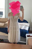 I'm sad about this dress, was really excited about it. But unfortunately it doesn't stay up. I usually order a medium or large, so I sized down based on reviews. It zips well, but when you move it slides down exposing your bra. It may be because I have a small chest? I wish this worked. - Kelsey D.