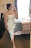 I have large shoulders and a small waist, so I didn't think this dress would fit me. I even ordered a large at first thinking my large shoulders wouldn't fit a medium. The chest area is very forgiving because of the cowl neck. And the waist is perfectly fitted. I feel gorgeous and can't wait to wear this to my rehearsal dinner. - Brieanna J.