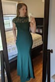 Very flattering, high quality material. I loved this dress but ended up keeping a different one. The fabric is quite heavy, so more of a winter/spring dress. I tried it on with 2 in heels and it was still 2-3 in too long, so I would have had to have it hemmed. Otherwise fit perfectly. - Cheri L.