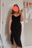 I have broad shoulders, wide hips, and wear a 36C. It looks great overall and I plan to wear it for graduation. The tight, fitted shape around the butt is a little awkward if you have hip dips, but it's not so bad that I won't wear it. The bust cut is perfect for me, and the straps are adjustable so I was able to fix it how I like it. If your bust size is too much bigger than mine, you may have an issue, but for my size it was perfect. I love the length and the slit is very flattering. - Noelle H.