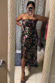Was a little skeptical about this dress since I'm shorter/got more curves/shorter torso than the model, but the print was so fun that I had to try it. The dress is SO well structured, gives me a great hour glass figure. The print is so vivid and even better in person. Ran true to size (I'm usually a medium and that's the size I got). Wearing this to a friends wedding and I'm excited for it! - Lakshmi S.
