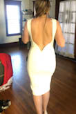 This dress is absolutely perfect because of its stretch!! It hugs my body nicely! I often wear a large on the bottom and a small on top, so the stretch really helped me out a lot. I will be wearing this dress for my rehearsal dinner. The dress is elegant and sexy at the same time, and I am obsessed with it!!
It is a little longer, so perfect with heels for me! :) - Allison H.