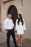 This dress was absolutely perfect in every way. I bought it on a whim for our engagement photos (literally 3 days before, and it ended up being the only dress I wore. The material can get wrinkled when you sit but I steamed it before hand and it was amazing. The sleeves are long but the "loose look" made it look stunning because of the elastic cuff at the wrist. I could have sized down but I was worried the butt would be too tight. Overall, the large was perfect but the medium would have also been perfect! - Aubrey B.