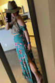 I had been waiting for this green two piece to come back in stock in my size. As soon as it did... I snagged it and I got this final sale Lulus hat. The skirt and top are beautiful. I like to tuck the top under about an inch or two so that it shows a little more skin. My waist is short and sometimes these two pieces touch. The roll under works perfectly and stays. The material is nice and flowy and there are two slits on either side of the skirt keeping you cool. I'm 5'6" and the skirt is extremely long. I want to wear this with flat sandals so I will definitely have to get this hemmed. - Lisa F.