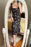 This dress was close to being what I'm looking for, but I should have taken more stock in the other reviews mentioning the bust being a bit tight! It really is a beautiful dress. The fabric is pretty and flowing, but not enough support in the bust if I were to go up a size, and I would probably need to belt it or get the waist taken in, so sadly I'll be returning it. The hunt for a June wedding guest dress continues. - Sarah H.