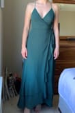 I absolutely love the style of this dress and the color. Bought it for a wedding. Fits true to size. Didn't have to hem it wearing 4 inch heels. - Michelle M.