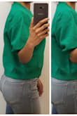 I love this green! The fit is loose which I'm not used to wearing, but I love the color and this color is hard to find. I would like the waist band to actually fit instead of being loose. It's pretty baggy altogether, but I think I can make it work. The material is very nice as well. I expected it to be thinner material, but it actually is a nice medium thick sweater material. The only thing is since it's so loose, I don't find it to give any warmth since it doesn't even touch my skin. That's what I don't get about these loose fitting sweaters! But it is nice and different so I'll likely keep it. - Jennifer W.