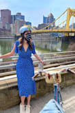 This is dress is so charming! The most flattering component of it is definitely the waistline, I have a long torso and usually the waist of dresses doesn't usually fall on my natural waist but this one did! The length is slightly longer than I had anticipated but it just works. The neckline is a little deep but nothing a safety pin cannot fix. This is a timeless piece of clothing, just get it! - Valeria B.