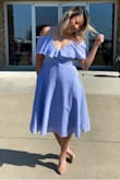 As a mom of 3 with some degree of diastasis recti, this dress doesn't bring attention to that mom pooch. I love that it has pockets, is casual but can also be dressy. This makes the perfect spring/vacation/summer/bridal shower/wedding guest/whatever you wanna call it dress. I reached out via chat to speak with someone about sizing because according to the size chart my bust says small and my hips says medium. It was recommended that I get a medium and it fit perfectly. Would not exchange for a smaller size. This dress is also petite/short girl friendly (I'm 5ft 0"), especially being a midi dress, it cut off at just the perfect length. - Caroline T.