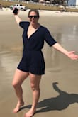 This is by far my favorite romper! Very soft, super comfortable. Love the pockets and best of all you can dress it up or down.
You could size down if you want it a bit smaller, but it fit me just how I wanted it to and true to size - Kris A.