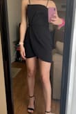 I'm usually a small in most outfits but I ordered this dress in an xs and it is perfect! Very good material. Has a lining and the outer material is thick with the perfect about of stretch! - Katie C.