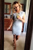 I highly recommend this beautiful lace dress. The cut is a bit tight but works well with the open back. The skirt is a little shorter than I would prefer. I typically wear a small but had to go with an XS due to the open back. I received many compliments on this dress at a friends wedding. The light blue is very complimentary and perfect for Spring! Definitely a 5 star dress! - Christa M.