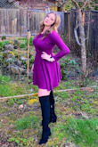 This is my first pair of OTK boots. I don't like super high heels as an already tall girl (5'10") so I love that the heel is short. Very nice quality material. My only complaint is that they don't seem to stay up for very long, maybe I need to try double knotting the tie string. - Samantha H.