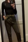 I LOVE these pants! They are stylish, Comfy, and unique. I ordered a small initially and they were comfy but a bit baggy looking. The XS is slightly tight around the waist (no stretch) but manageable and I love the way they look. My husband immediately complimented them! - Tracy S.