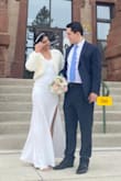 I wore this dress for my courthouse wedding in Minnesota. And it was perfect! It looks elegant with a sexy touch. I combined with a faux fur wrap due the cold weather. The price is amazing! I did not find anything like this in other stores. - Angie P.