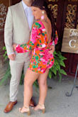 Love this romper! It's a perfect wedding look. Very fun with the deep V in the back, wore with a hair up look! I usually run more medium in bottoms and small in tops so the top fit a little bit loose but it was still manageable and cute! - Kendall B.