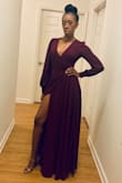 I absolutely love this dress!!! I NEVER do reviews but wanted to submit one in case someone was on the fence about buying this dress. I didn't want to take it off. I wore this to a wedding and I got sooo many compliments!! Gorgeous color! The fit was perfect! I normally wear an XS but I could have gone up a size only because it was a little more revealing in the bust then I'm used to but it wasn't a problem. I purchased the green as well because I was torn between the 2 colors. That one was gorgeous as well but I did return it. This purple, Buy this dress!!! - Tonika P.