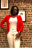 Bought this jacket back in December to wear for the holidays. It was so classy to have on. A bit long in the sleeves. Paired it with some crop jeans that I also purchased from Lulus. The material is a bit lighter than the usual blazer feel. Still an awesome purchase! - Hermanette J.