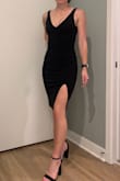 It has a liner and perfect thickness of material so even though it fits close to you showing off your curves it's not see through. It has a nice stretch so you won't feel to constrained! - Eva D.