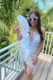 I LOVED this one piece. I bought it in white for my bachelorette and I am so obsessed with it. I left it at the hotel on my minimoon and plan on re ordering it this summer for my honeymoon in one of the colors! So flattering and really great material. I am pretty busty and I didn't have any slips in this suit which is typically the case in plunging swimwear! - Natalie S.