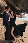 Wore this dress for my engagement photoshoot and it looked so great in the photos! And I loved walking around in it, it's very flowy. I ordered a large and it fit perfect around the bust but since I'm only 5'5", I had to get it hemmed which was not cheap with this dress because of all the material. But worth it! - Cheyanne L.