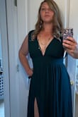 I loved this dress! It was super flattering, and long enough. I'm in between sizes and had tried the large and it was a little too snug in the ribs, the xl was a tad too loose but it still worked. - Tracy O.