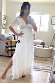 I bought this dress for an upcoming mommy & me Mothers Day shoot and absolutely love it! So feminine, flirty and Boho Chic. It's very flattering in the right places. I love that it has lining underneath and even though it's white, it's not see-thru at all. It does run larger, so I ordered a small. It drapes the body really well! I ended up picking another dress from Lulus to match my girls better but will be wearing this to a wine tasting, Sonoma trip! - Mehrnoosh G.