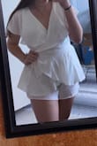 I was super nervous about ordering online but a lot of people recommended Lulus. The romper fit like a glove and hides everything I find "unflattering". I was nervous with the busy area not having a clip or hook, but it covers everything. It's so comfortable and the material is pretty thick so nothing will be showing through! - Jennie L.