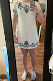 I desperately wanted to like this dress. It reminds me of Mamma Mia, and I wanted to channel my inner Donna on my honeymoon. Unfortunately, lifting your arms in it is a recipe for disaster. Because of the sleeves, raising my arms makes the dress go completely over my butt and doesn't leave a lot to the imagination in the front either. I also thought it was boxy, loose, and unflattering in the waist. - Samantha O.