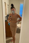 I liked the fit (tall girl friendly & I could go braless with the top) but the "tan" color is not at all like the pictures. It was pictured as a deeper brown, but it's much lighter in person and washes me out so I returned :( - Julia S.