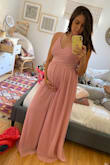 Really happy with this purchase! I'm 7 months pregnant and feared finding a blush bridesmaid dress for the wedding was going to tough. But this one is perfect. It's a but more empire waist, which is key and it's lightweight and airy. Love it! I sized up from my normal XS to a S. - Kimberly T.