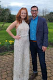 Loved this jumpsuit soooo much! I wore it for my bridal shower & it was my first time ever wearing one so I was super excited for my *jumpsuit moment.*  So comfortable I could wear it all day.  Based off of my hip measurements I knew I was going to have to order a Large and I went to the tailor to shorten the legs (pants are usually always long on me anyway) and take in the top to fit me perfectly. Can't wait to find other occasions to wear it at! - Allison S.